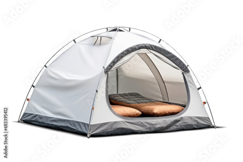 Tourist tent isolated on white background. Tent for camping and outdoor recreation. Close-up