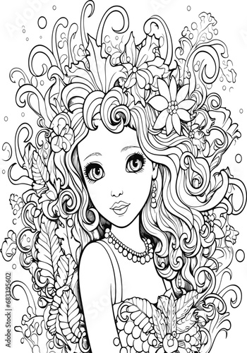 mermaid coloring illustration on a white background 