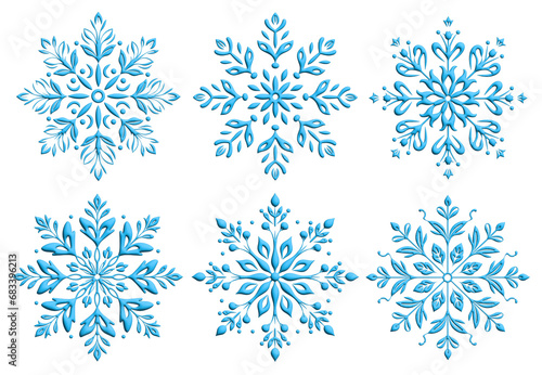 set of snowflakes isolated on transparent background. 