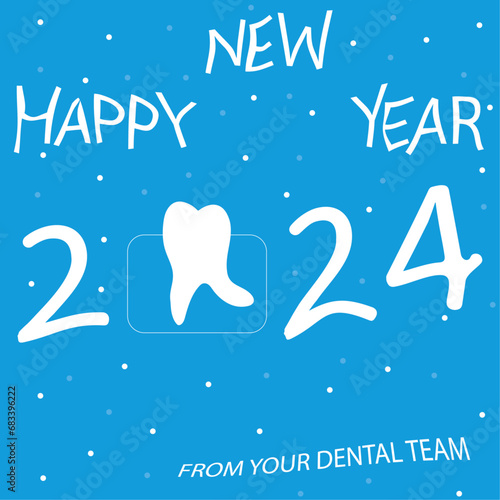 Dentist Merry Christmas and New Year concept, tooth, x-ray of tooth, Happy New Year 2024, Happy holidays