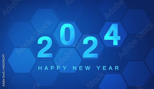 Happy New Year 2024 Digital technology blue background. Abstract futuristic. Vector illustration