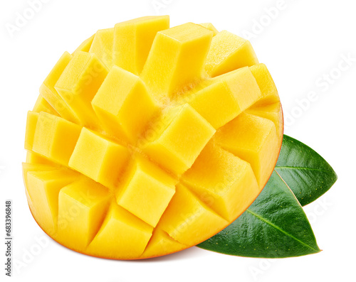 Mango fruits with green leaf isolated
