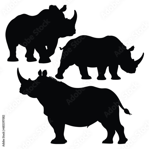  Rhino Silhouettes on White