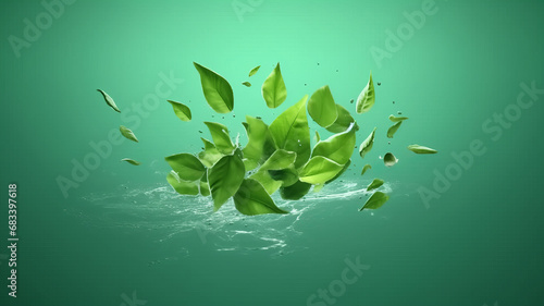 Flying green leaves, air purifier concept.generative ai