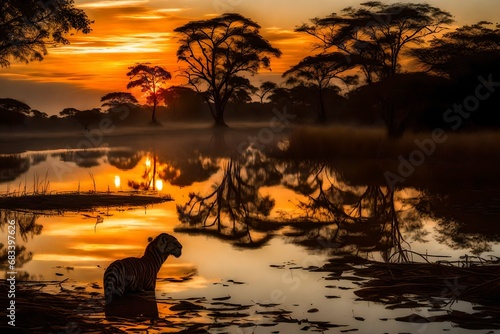 sunset in the pantanal mato  do sul brazil south america photo