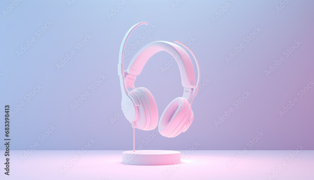 Upbeat headset 3D icon in neon colors, pastel backdrop.generative ai Upbeat headset 3D icon in neon colors, pastel backdrop.generative ai