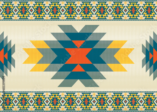 American ethnic native pattern.Traditional Navajo,Aztec,Apache,Southwest and Mexican style fabric pattern.Abstract vector motifs pattern.Design for fabric,clothing,blanket,carpet,woven,wrap,decoration