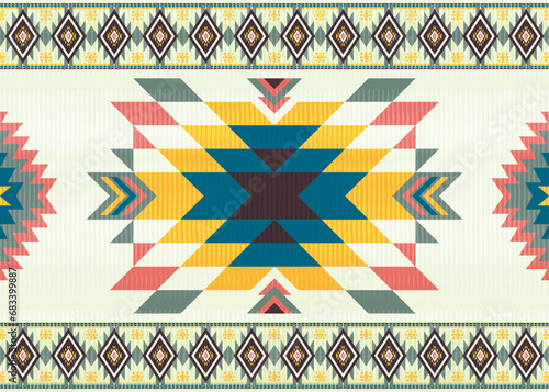 American ethnic native pattern.Traditional Navajo,Aztec,Apache,Southwest and Mexican style fabric pattern.Abstract vector motifs pattern.Design for fabric,clothing,blanket,carpet,woven,wrap,decoration