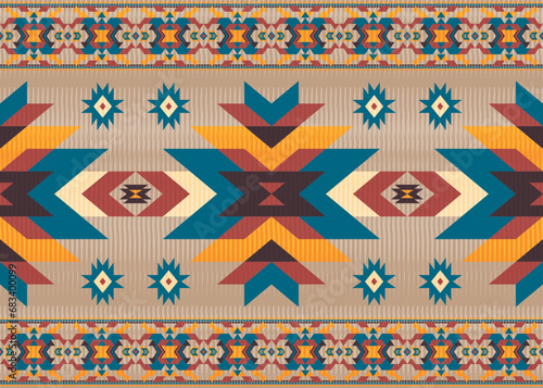 American ethnic native pattern.Traditional Navajo,Aztec,Apache,Southwest and Mexican style fabric pattern.Abstract vector motifs pattern.Design for fabric,clothing,blanket,carpet,woven,wrap,decoration