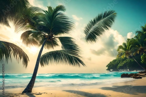 plam tree on the tropical beach