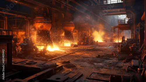 Iron and steel making factory  Steel industry. generative ai