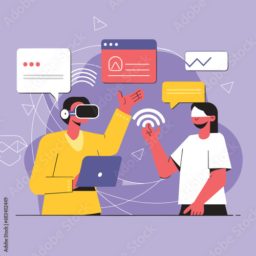 vector icons info graph illustrating VR and mixed reality VR Headset Icon  