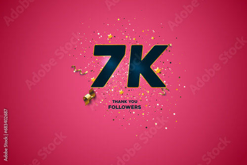 Blue golden 7K isolated on Pink background, Thank you followers peoples, 7k online social group, 8k photo