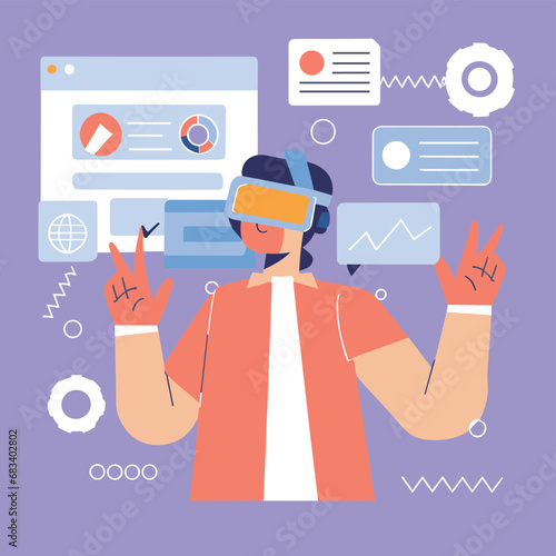 vector icons info graph illustrating VR and mixed reality VR Headset Icon  