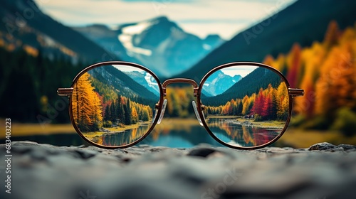 A pair of glasses sitting on top of a rock