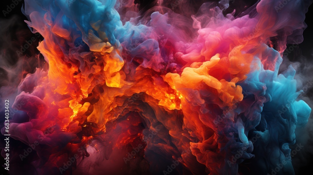 A close up of a colorful cloud of smoke