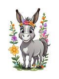 Capture hearts with this delightful sticker featuring a charming cartoon donkey, designed in an endearing style. Encircled by a delicate white border adorned with vibrant flowers.