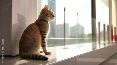 cat on window sill HD 8K wallpaper Stock Photographic Image 