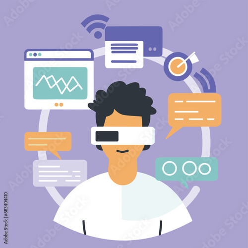 vector icons info graph illustrating VR and mixed reality VR Headset Icon  