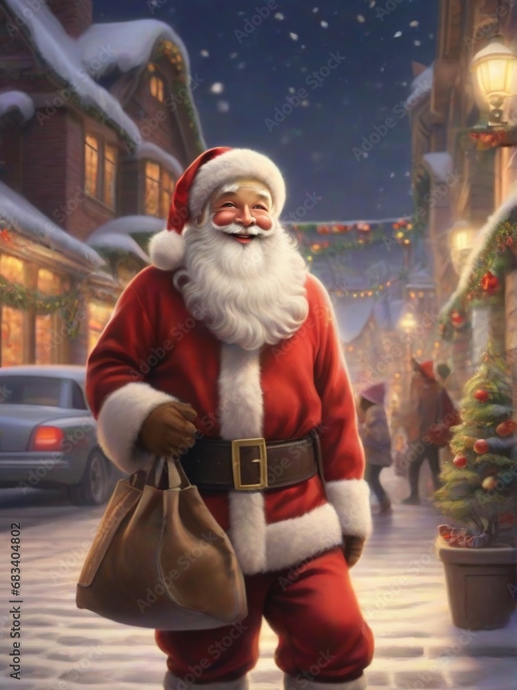 view of santa claus in the street in snow view of santa claus in the street in snow