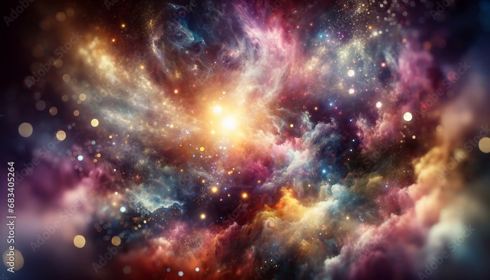 An abstract and mystical universe background with a unique composition and a diverse color scheme. This image portrays an ethereal space scene