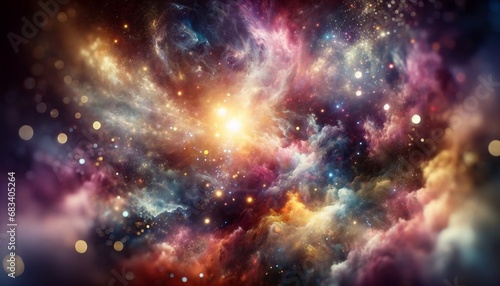 An abstract and mystical universe background with a unique composition and a diverse color scheme. This image portrays an ethereal space scene