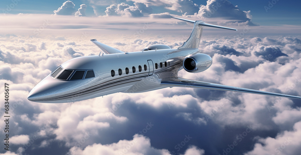 Naklejka premium Luxury Jet Soaring Through the Clouds