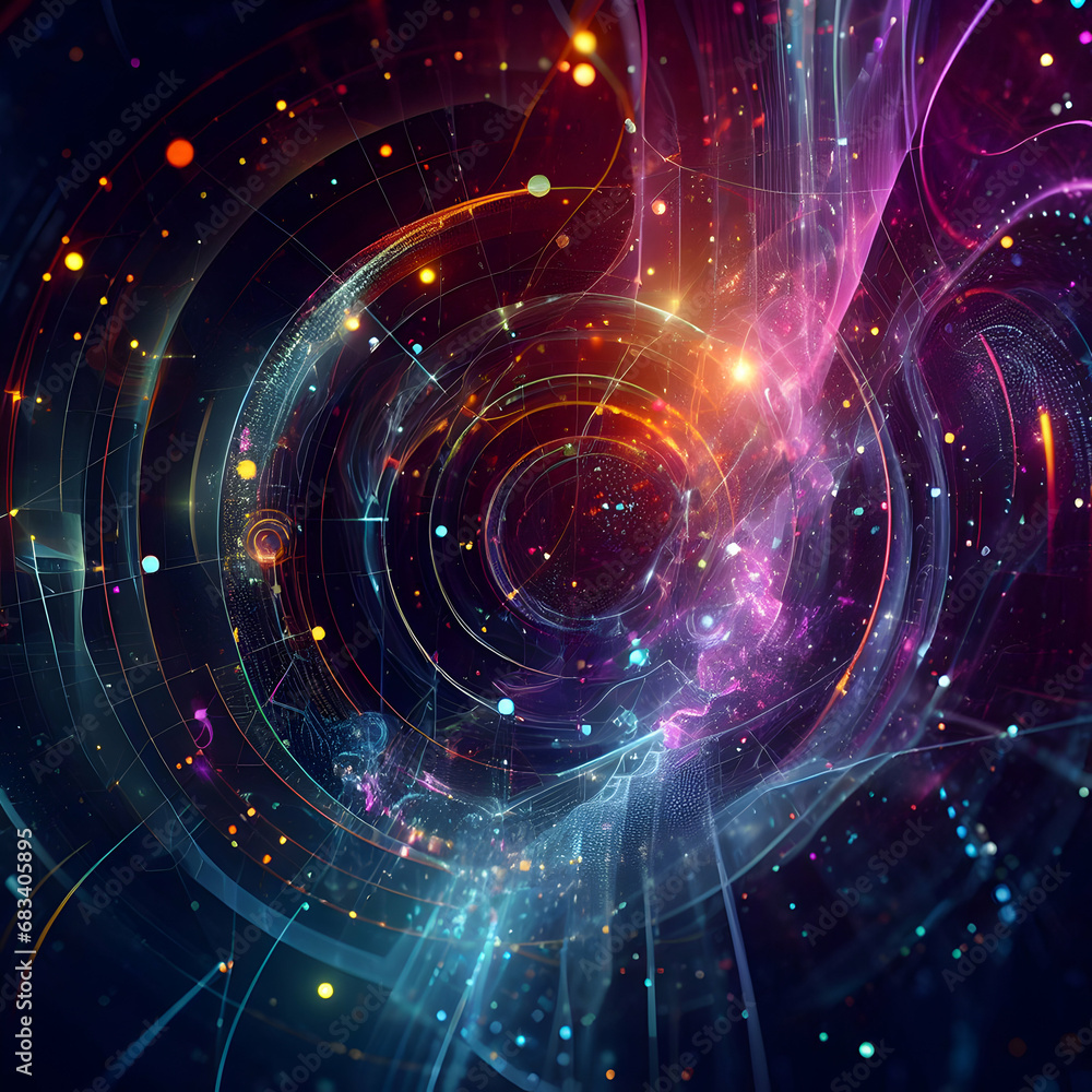 Obraz premium Abstract Futuristic Dark Background with Neon Colorful Glow and Blured Bokeh