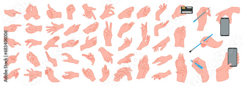 Cartoon hands gestures. Human hand, thumb up, ok and peace sign