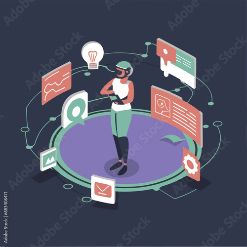 vector icons info graph illustrating VR and mixed reality VR Headset Icon  