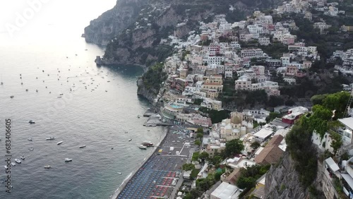 Unique view of Positano in Amalfi Coast Italy taken with drone full hd footage