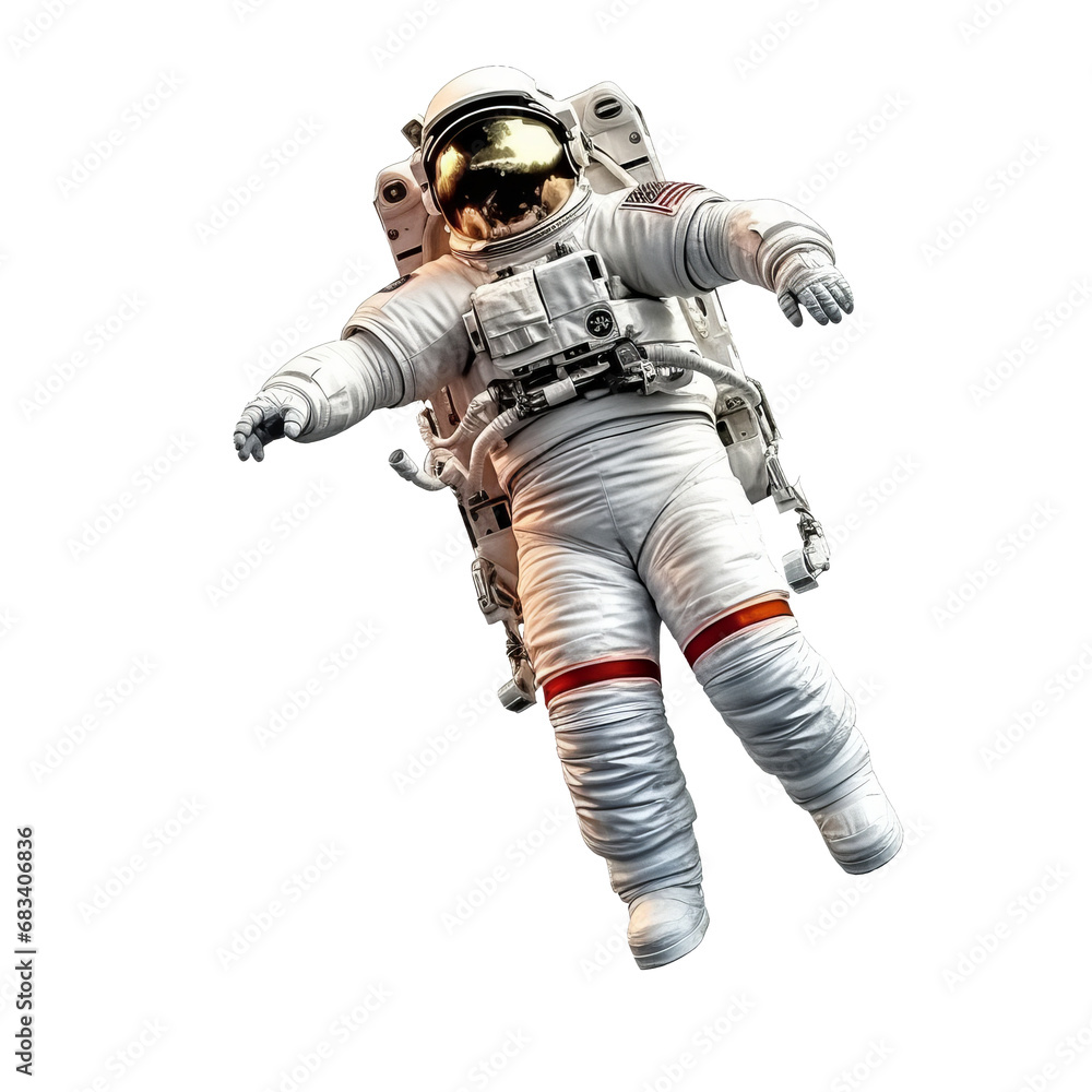 PNG spaceman: astronaut isolated in a spacewalk, NASA elements.Generative ai