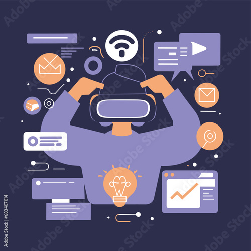 vector icons info graph illustrating VR and mixed reality VR Headset Icon  