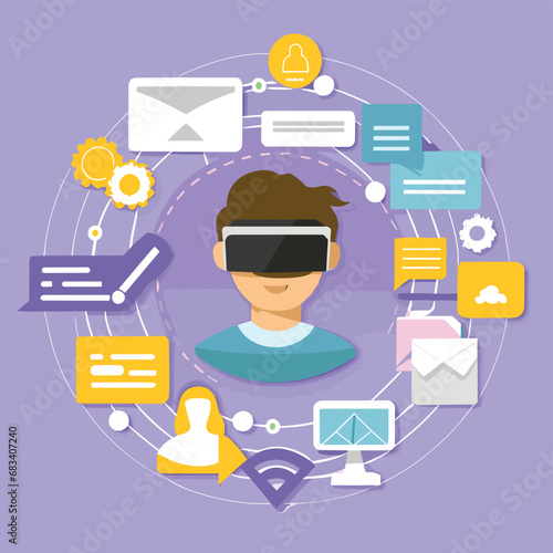 vector icons info graph illustrating VR and mixed reality VR Headset Icon  