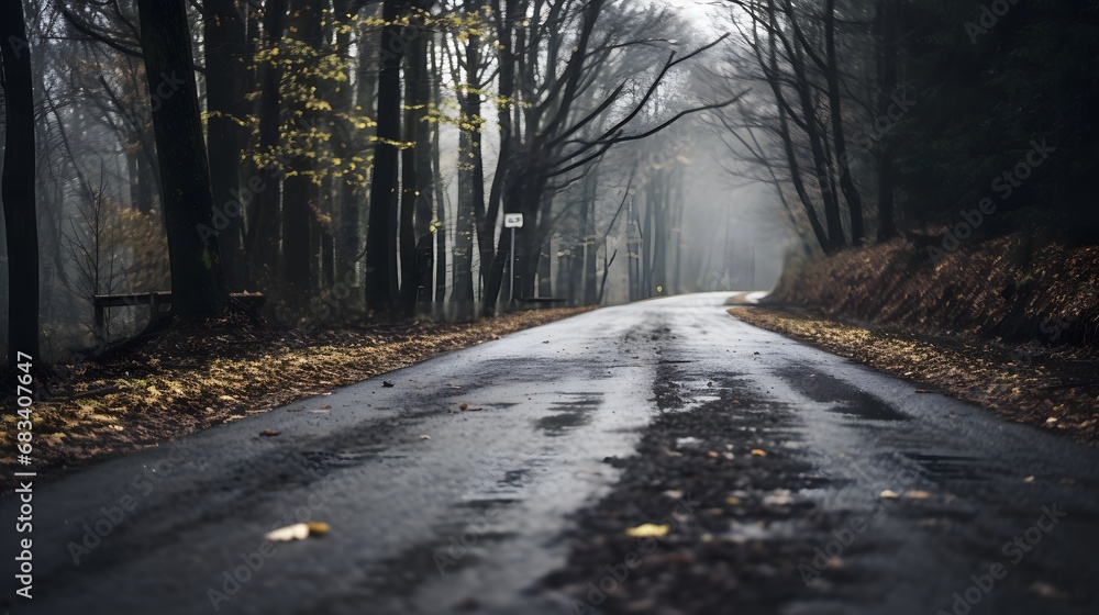 Naklejka premium une route, dans la forêt, généré par IA