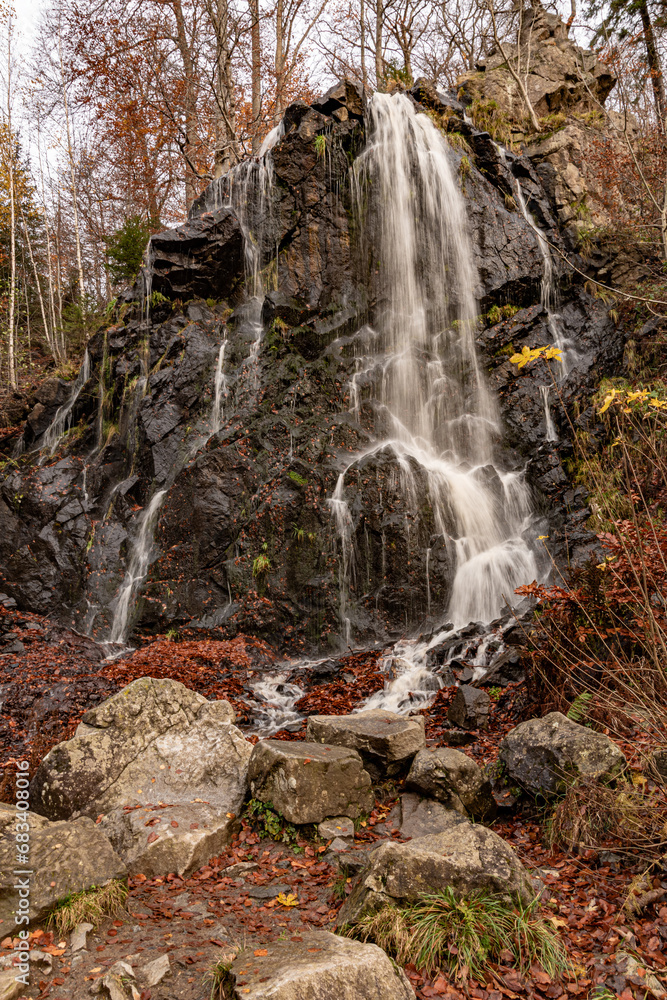 The lower part of a waterfall in the Harz Mountains in late autumn The lower part of a waterfall in the Harz Mountains in late autumn