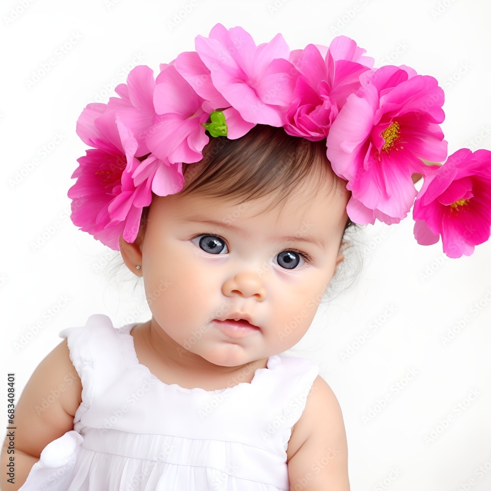 portrait of a little girl with flowers on hair portrait of a little girl with flowers on hair