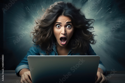 Woman Reacting Emotionally to Startling News on Laptop