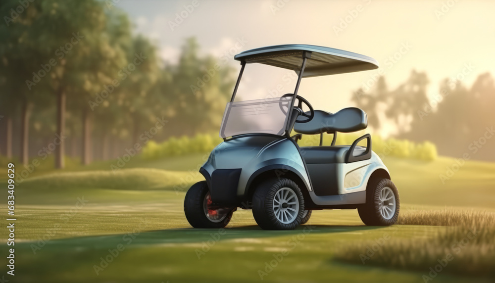 Golf cart on sunny fairway.Generative ai Golf cart on sunny fairway.Generative ai