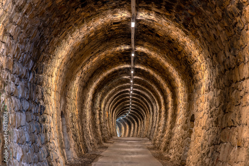 beautifully lit tunnel of Parenzana railway, Strunjan, Slovenia