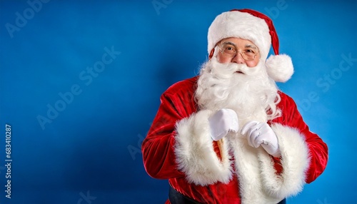 Close up photo of positive santa claus look in camera wear red costume headwear isolated over bright shine color background 