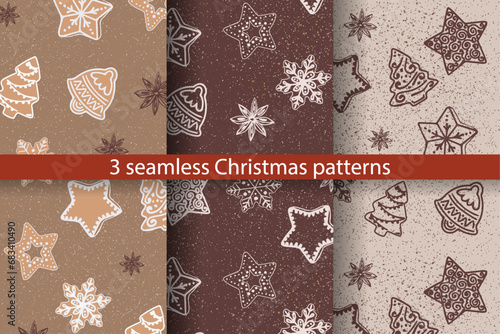 3 seamless christmas cookie pattern