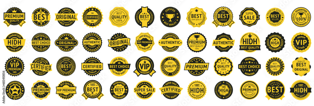 Vintage quality badges. Guaranteed, premium quality. Orange and back quality badge - obrazy, fototapety, plakaty 