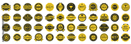 Vintage quality badges. Guaranteed, premium quality. Orange and back quality badge photo