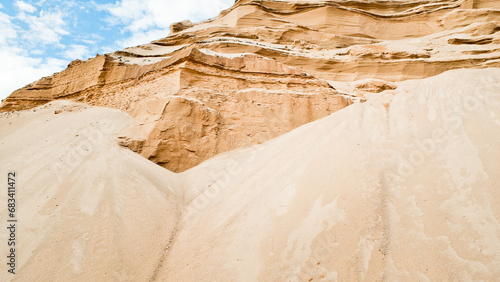 Photography sand quarry, in the photo there is a close-up of sand in the quarry