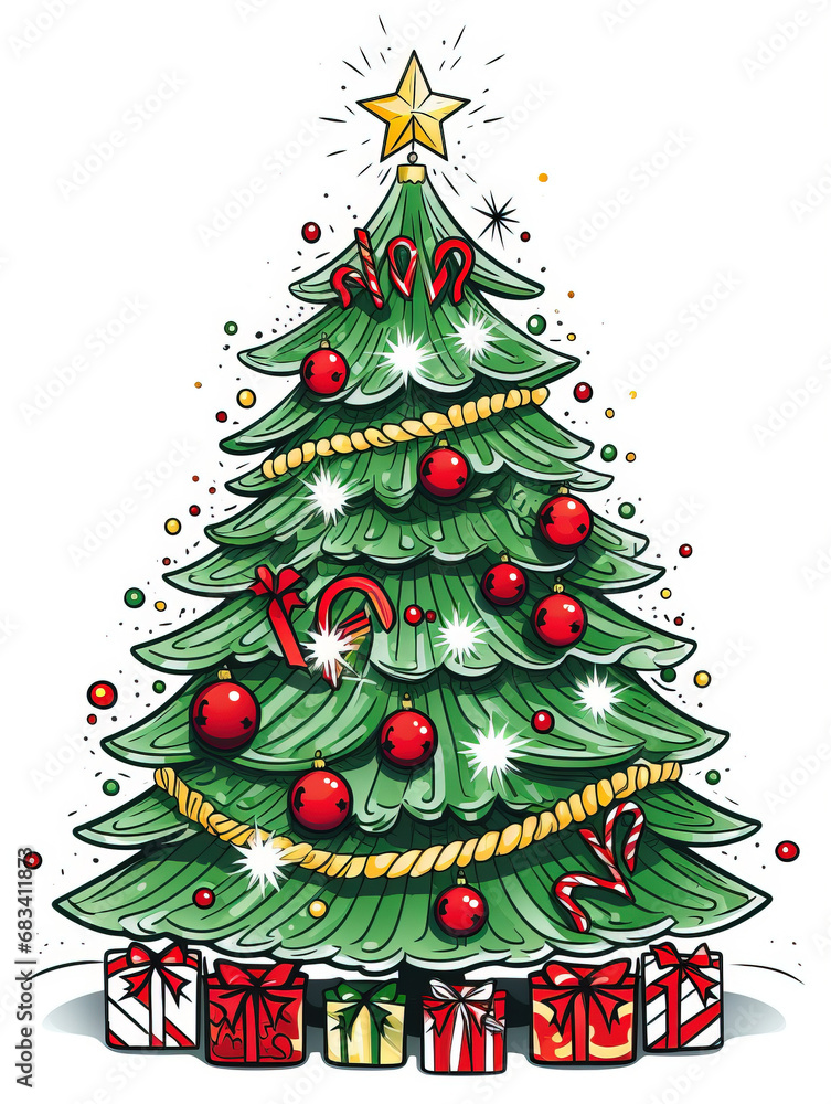 Watercolor Christmas Tree Clipart Illustration on a White Background