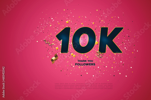 Blue golden 10K isolated on Pink background, Thank you followers peoples, 10k online social group,11k