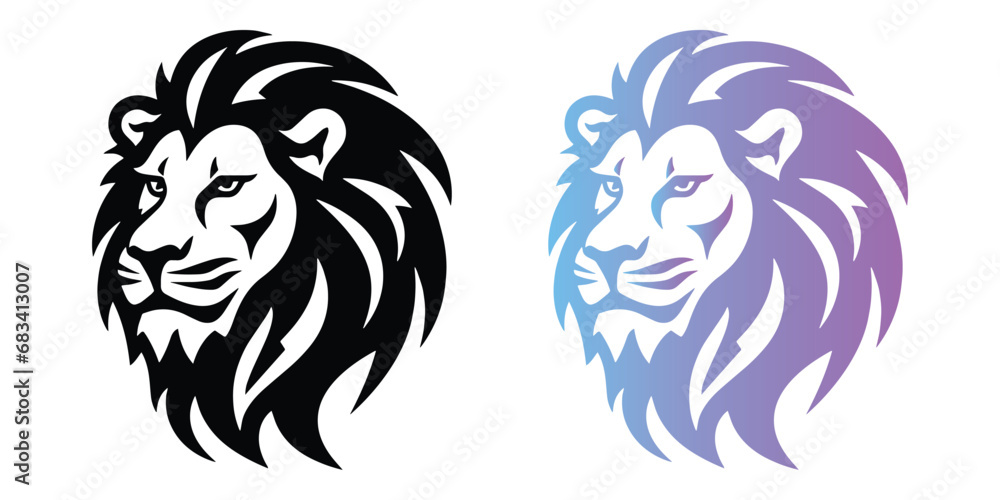 Lion head logo, black and gradient, vector illustration isolated on white background Lion head logo, black and gradient, vector illustration isolated on white background