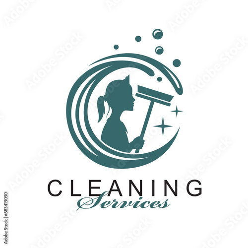 house maid lady for cleaning service design with window glass squeegee in hand isolated on white background