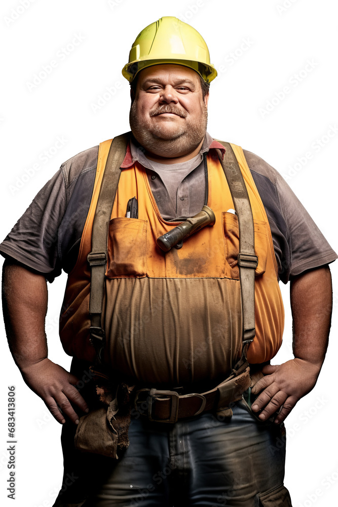 Portrait of construction worker Overweight man in engineer uniform on transparent background Portrait of construction worker Overweight man in engineer uniform on transparent background